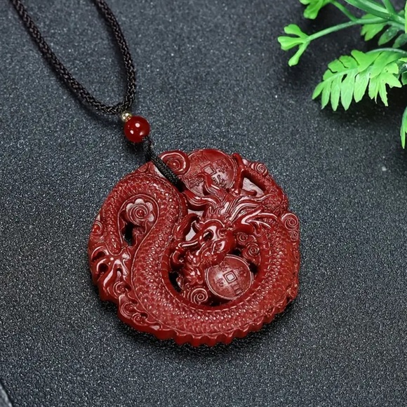 Year of the Dragon Cinnabar necklace - Picture 4 of 8